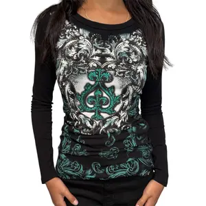 Aurora Rhinestone Long Sleeve Teal - Cotton