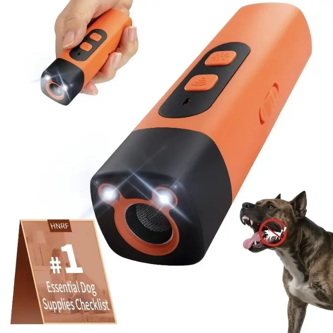 Dog Bark Deterrent Device, Ultrasonic Anti-Barking Devices with 3X Sonic Emitters, Dual-Frequency Bark Control, Flashlight & Sound Modes, Humane No-Bark Trainer, Safety Lock, USB-C Rechargeable