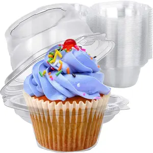 Individual Cupcake Containers, 50 Packs Regular Single Cupcake Holder High Topping for Muffins, Thicker Stackable Plastic Cupcake Carrier for Party