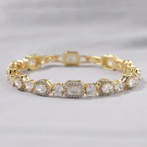 [ICE HUE]18K Gold Vacuum Plated Copper with 5A+ Sri Lanka Geometric Zircon Bracelet Miami Italy Mexico & Micro Inspired for Women & Men Luxury Jewelry,Daily Wear,Casual Fashion,Gift Idea,,Classic,Hip Hop,Simple,Sporty Style