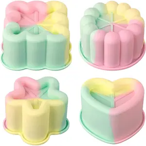 4 Inch Silicone Cake Pans, Set of 4 Different Shapes Mini Cake Silicone Molds for Baking, Ice Cube, Jelly, Soap, BPA Free Non-Stick