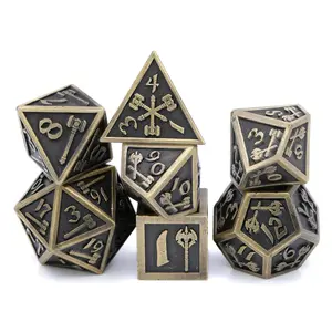 7-Piece Hammer Themed Metal DnD Polyhedral Dice Set, Barbarian Theme Metal Dice for Tabletop RPGs, Durable