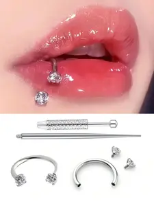 18g Stainless Steel Lip Ring, Cubic Zirconia Hoop Nose Ring, Horseshoe Nose Ring, C Shape Nose Ring, Low Allergy Piercing Jewelry, Daily Wear, Body Jewelry, Body Piercings
