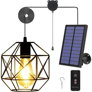 Solar Pendant Lights Outdoor, Solar Powered Shed Gazebo Hanging Chandelier Lights, Indoor Solar Lights with Pull Cord for Home Chicken Coop Barn Garage Storage