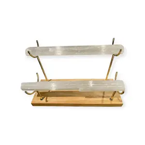 2-Tier Selenite Bracelet Holder with Wooden Base and Free Velvet Holder - Energy Cleansing and Spiritual Connection, Organiser Racks Storage