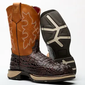 Brown Caiman Neck Leather Boots With 3D Lightweight Sole - Composite Toe