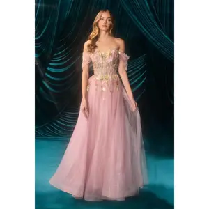 Andrea & Leo Couture A1479 Floral Off-the-Shoulder Gown