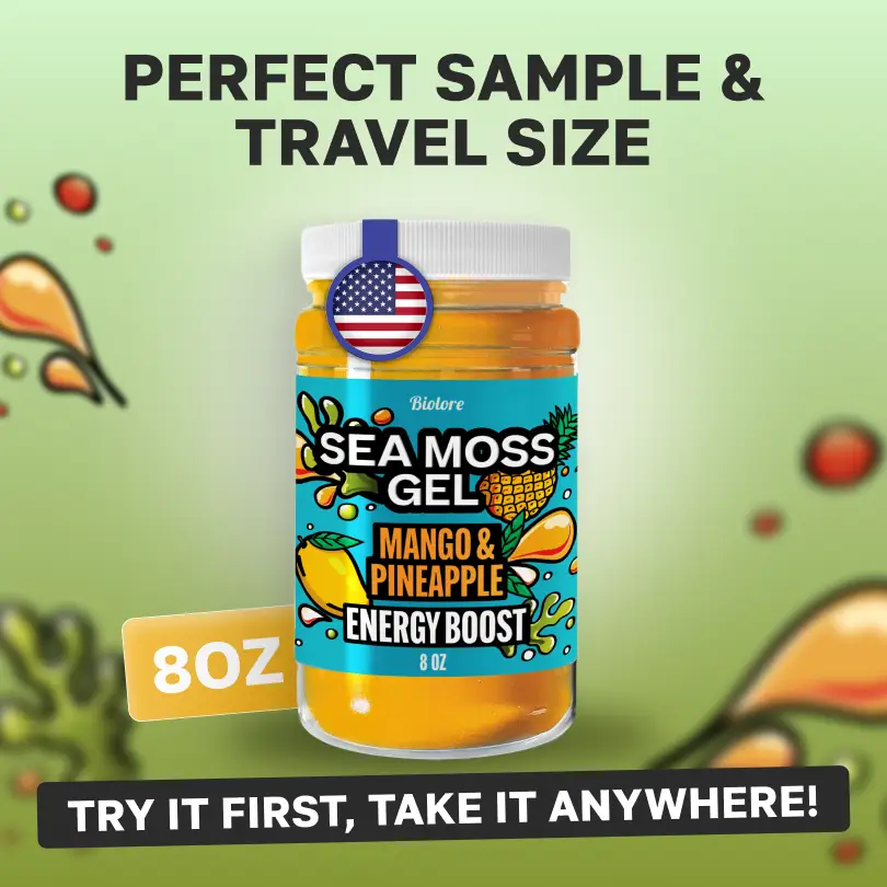 Biolore Sea Moss Mango-Pineapple Flavor 8oz Sea Moss Gel - Rich in Minerals, Proteins & Vitamins - Vegan Health Supplement Made in USA Natural[BESTSEL