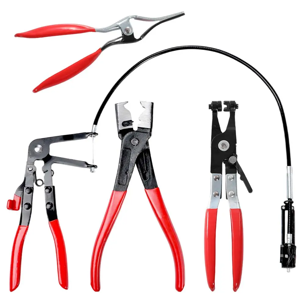 4 Packs Hose Clamp Pliers, Spring Clamp Plier, Self-Tightening Hose Clamps Remover Tool, Long Reach Wire Spring Hose Clamp Pliers for Automotive Fuel Oil Water Hose, Coolant Radiator Heater