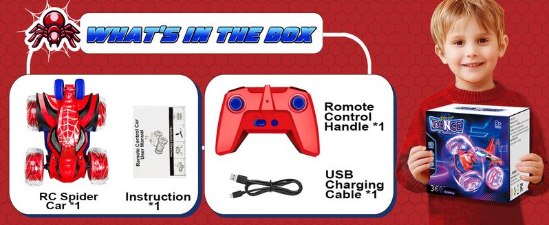 TikTokShopBlackFriday Spider RC Stunt Car, 360° Rotating 4WD Toys, Lights, All-Terrain Toy, Rechargeable, Remote Control for Kids 4-10, Indoor/Outdoor, Great Birthday Gift Valentines Day Gift