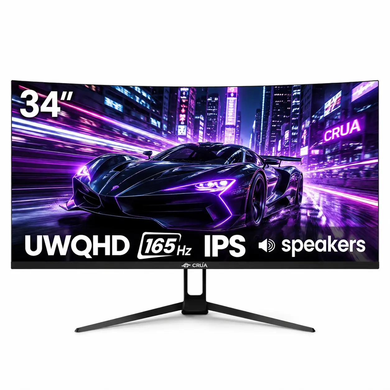 CRUA 34" Ultrawide Gaming Monitor 165Hz, UWQHD 3440x1440 21:9 IPS Display, FreeSync, 120% sRGB, PIP/PBP, Built-in Speakers, HDMI 2.0, DP 1.4, Tilt Stand, 75x75 VESA Mount