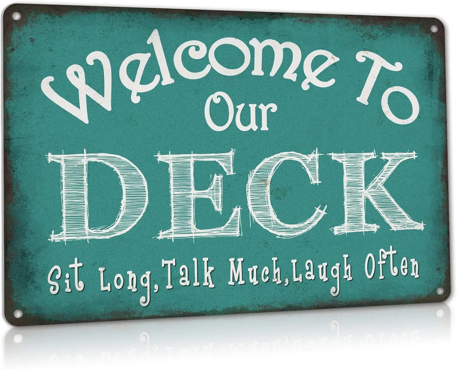 Welcome to Our Deck Sign Backyard Accessories Decor Outdoor, ALREAR Vintage Metal Tin Signs Farmhouse Home Wall Decorations 8x12 Inches