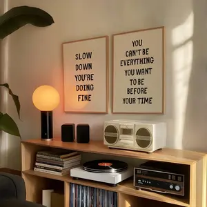 Set of 2 Prints, Slow Down You're Doing Fine Print, Uplifting Quotes, Billy'S Joel Vienna Lyric Poster, Daily Reminder Art
