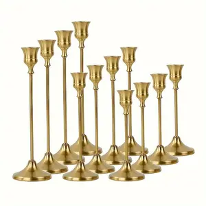 Modern Minimalist Candle Holder Set, 12pcs/set Candle Stand, Decorative Candle Holder for Home Decor, Room Decoration, Party Decoration, Ornaments, Interior Decoration Accessories, Decoration Items, Golden, Halloween