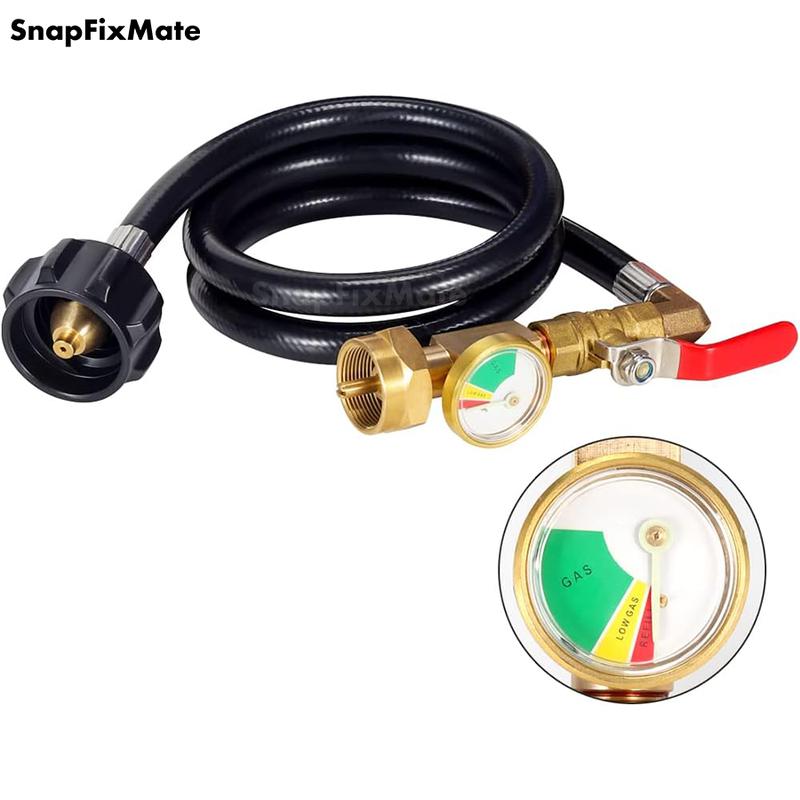 36 Inch Propane Gas Tank Adapter Connector, High Pressure Camping Grill, Snapfixmate Refill Adapter Hose with Pressure Gauge, Propane Gas Tank Adapter Connector with On-off Control Valve, Outdoor Camping Kitchenware, Christmas Gift, TikTokShopBlackFriday