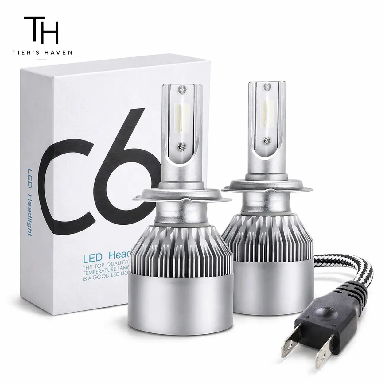 Tier's Haven H7 LED Headlight Bulbs 2 Pack, 72W 8000LM Ultra Bright, 12V‑24V Car Headlamp Replacement, LED Fog Light Conversion Kit for Vehicles