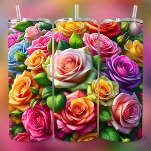 Colorful Roses 20 oz Tumbler - BPA Free, stainless steel, Leak proof, durable, with clear lid