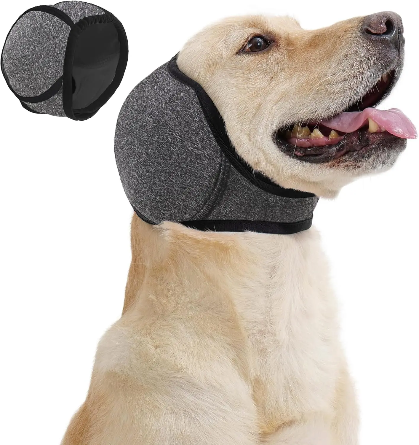 Dog Calming Hoodie Ear Wraps for Dogs, Waterproof Dogs Swim Cap, Pet Ear Cover Muffs for Anxiety Relief Noise Cancelling, Doggy Head Warp Ear Protection for Hematoma Fireworks Bath Swim Blow（Grey)