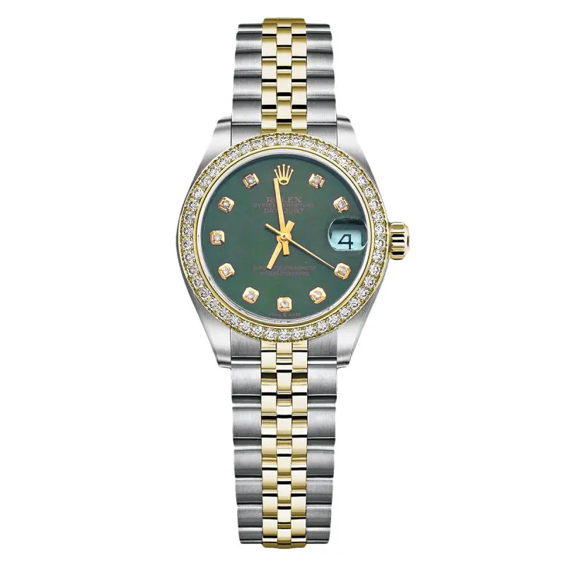 Rolex Datejust 31 68273 Two-Tone Yellow Gold Custom Diamond Bezel Olive Green Diamond Dial WHP039744/WHP041178