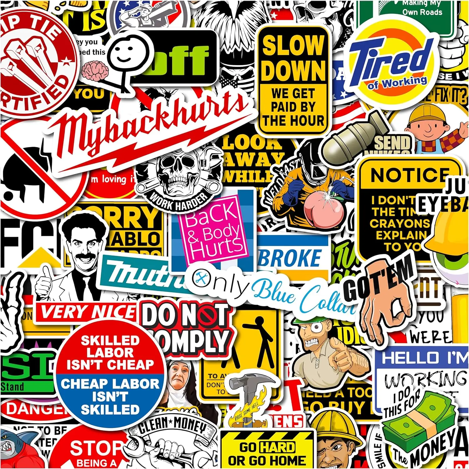 160 PCS Hard Hat Stickers for Adults (Funny Gifts) Sticker Pack for Tool Box, Water Bottle, Construction Hat, Helmet, & Hard Hat Accessories – Ideal for Welder, Electrician, Mechanic, and Blue Collar