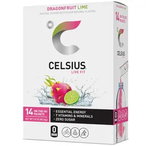 CELSIUS On-the-Go Powder Sticks Dragonfruit Lime, Essential Energy 2.8 Oz (14 Sticks per Pack)