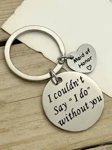 Bridesmaid Keychain 'without You I Can't Say Yes' Engraved Metal Key Ring, Wedding Bridesmaid Proposal Gift, Cute Style