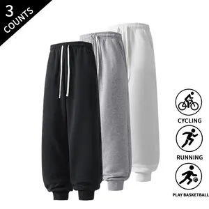 3-Pack Men’s Straight-Leg Cuffed Joggers, Loose Tapered Sweatpants, Casual Everyday Streetwear Athletic Pants, Basic Pants with Elastic Waist