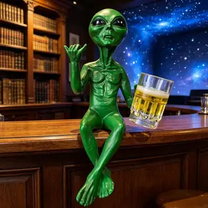 Funny Cute Alien Resin Statue, Drinking Beer Ufo Outdoor Garden Decor, Festive Gift, Dwarf Garden Sculpture, Unique Holiday Ornament
