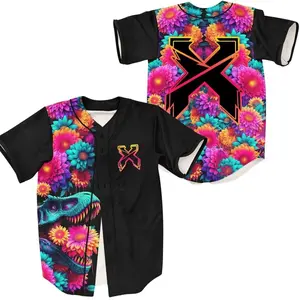 Excisi0n DJ Trippy Floral T-rex Rave 3D Baseball Shirt, Electronic Music Producer All Over Print Jersey, Edm Festivals Sport Team Outfit Game Day Uniform, Gift For Fan