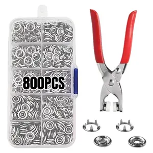 800pcs Fastener Pliers Tool with 200 Sets 3/8 Inch Snaps, Metal Snap Fastener, Stainless Steel Installation Tool for Crafting, Clothing, Leather (9.5MM) mini gifts