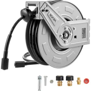 VEVOR Pressure Washer Hose Reel, 60 ftx 1/4 inch Retractable Power Heavy - Duty Steel Washer Hose Reel, 4000PSI Max, Auto - Rewinding, Flexible Wall/Floor Mounted for Car Washing, Garden, Floor CleaningVEVOR Super Brand Day