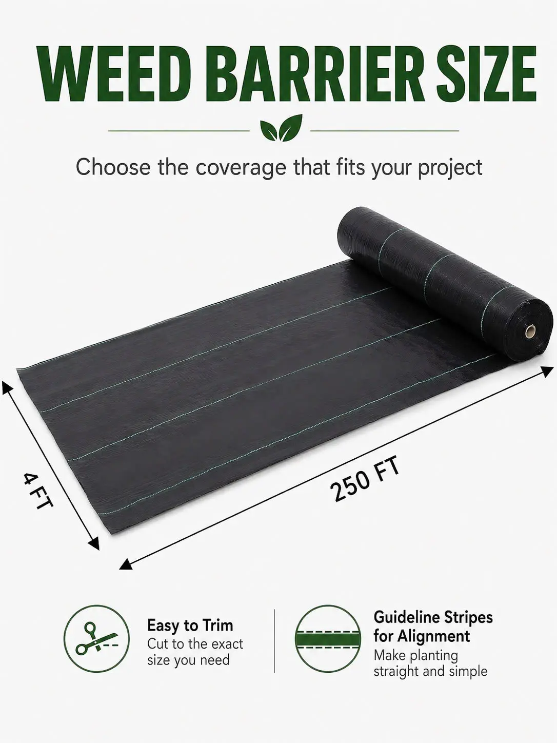 Heavy Duty 4ft x 250ft - 5oz Weed Barrier Landscape Fabric, Garden Weed Blocker Ground Cover Mat, Polypropylene, Outdoor