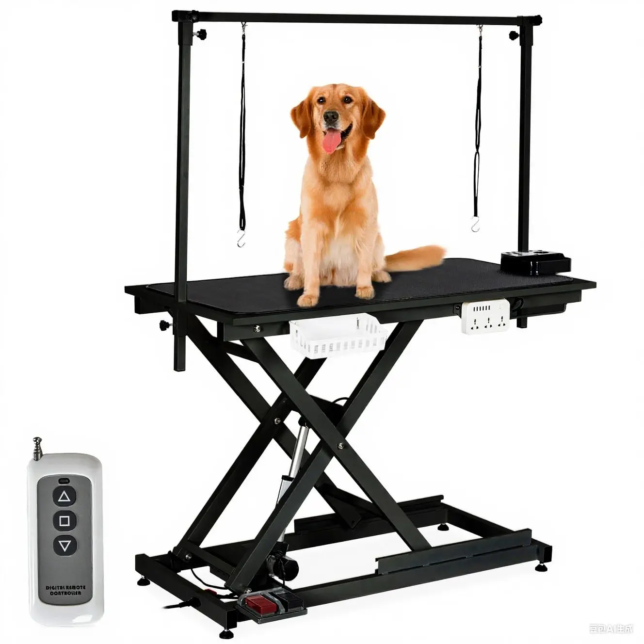 Garvee 50" Dog Grooming Table, Electric Hydraulic Grooming Table for Large Dogs or Small Dogs, Aluminium Overhead Arm, Anti Slip Tabletop, 6 USB Ports, Home & Salon Use, Max Capacity 330Lb, Black