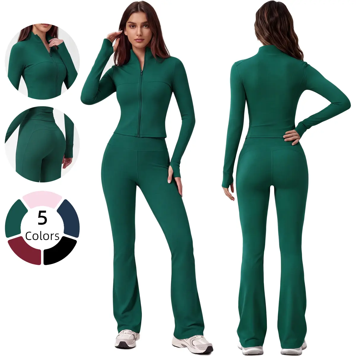 Women's 2-Piece Activewear Set, High-Stretch Breathable Jacket & Flare Pants, Figure-Flattering Sportswear for Yoga, Workout Gym Workout Sportswear Athleisure Sweatsuit Athleisure Tracksuit Set Fitness Outfit Athleisure Fitness Sports Suit