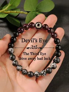 2pc and Snowflake Stone Bracelet, Obsidian Guardian Base, Amethyst Dream Spacer, Heavenly Jewel Good Luck Gift, New Traditional Style Accessory, Natural Crystal Bracelets