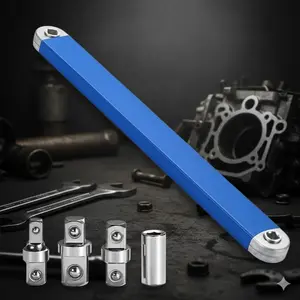 3/8" Offset Extension Bar Wrench Set with 1/2", 1/4", 3/8" Square Drive Adapters, 15" High Torque Impact Grade Socket Wrench, Heavy Duty Automotive Tool Kit for Repair, Maintenance, DIY Projects, Universal Wrench Extension