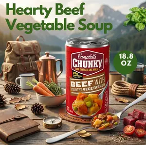 Campbell’s Chunky Beef & Vegetable Style Soup, Ready to Heat Canned Meal, Hearty Broth Blend, 18.8oz Can