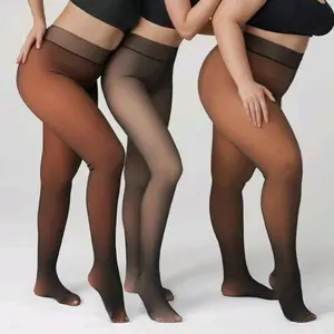 Lady's Fleece Lined Thermal Tights One-Line Seams Front & Back Semi-Transparent Thick Leggings Closed Foot Design M-3XL,Basic Minimalist Fit tan tights