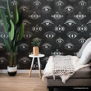 Protective Eyes Wall Stencil - Evil Eye Wall Art Stencils - All Seeing Eye Wallpaper Pattern - Moroccan Stencils for Painting Mural