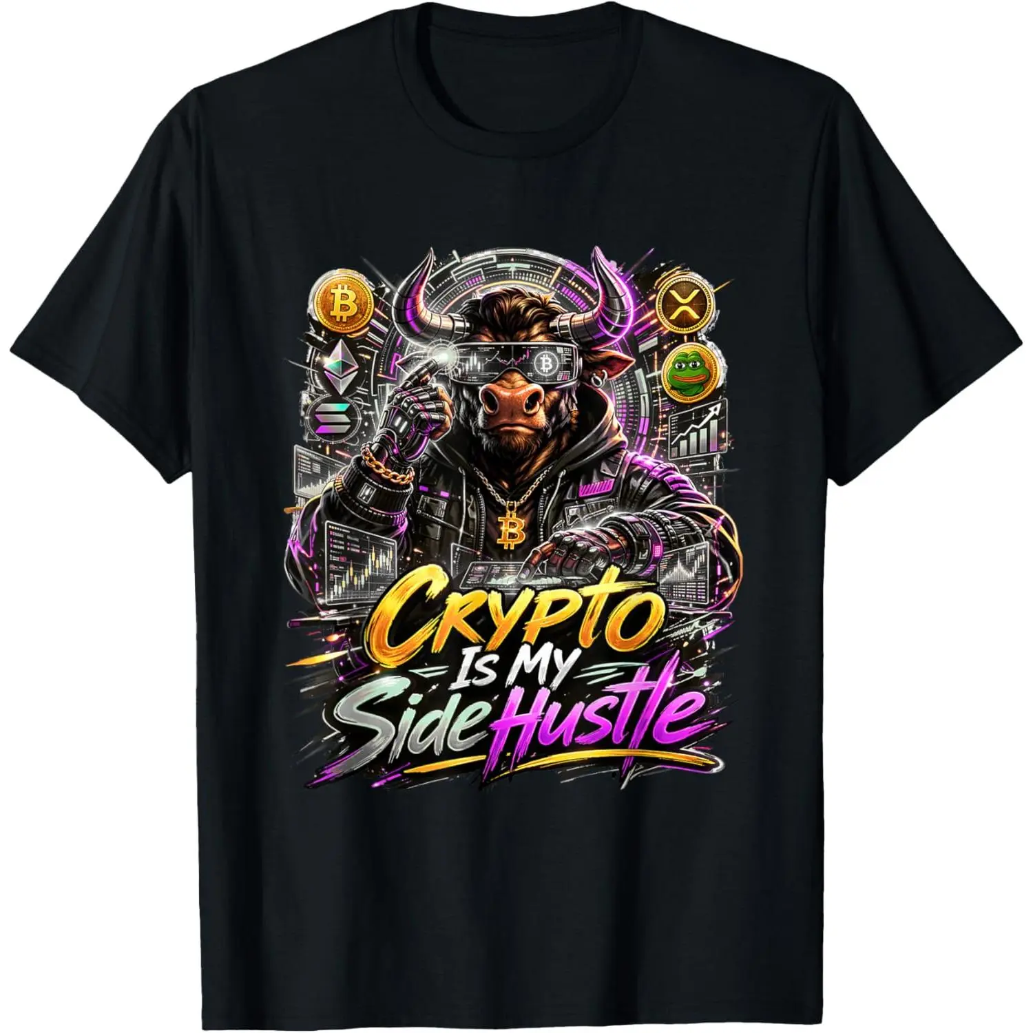 Women's Vintage Graphic T-Shirt, Casual Distressed Cotton Short Sleeve Tee, Funny "Crypto is My Side Hustle" Slogan Top