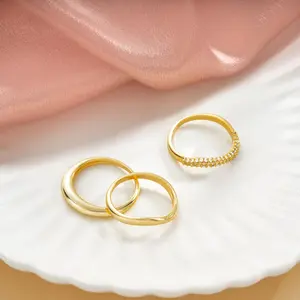 KOPERIN GD 3-layered Rings For Women Stackable Non Tarnish Rings Dainty Thumb Ring Set Jewelry Gift For Women Wedding Band Set