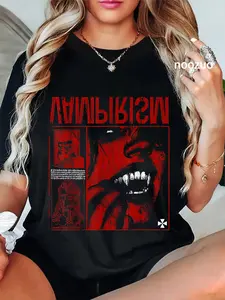 100% Cotton Dark Gothic Black and Red Vampire Emo Y2K Grunge Streetwear T-Shirt