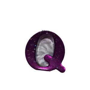 Purple Metallic Glitter Letter Q Keychain with Sparkling Design and Durable Chain