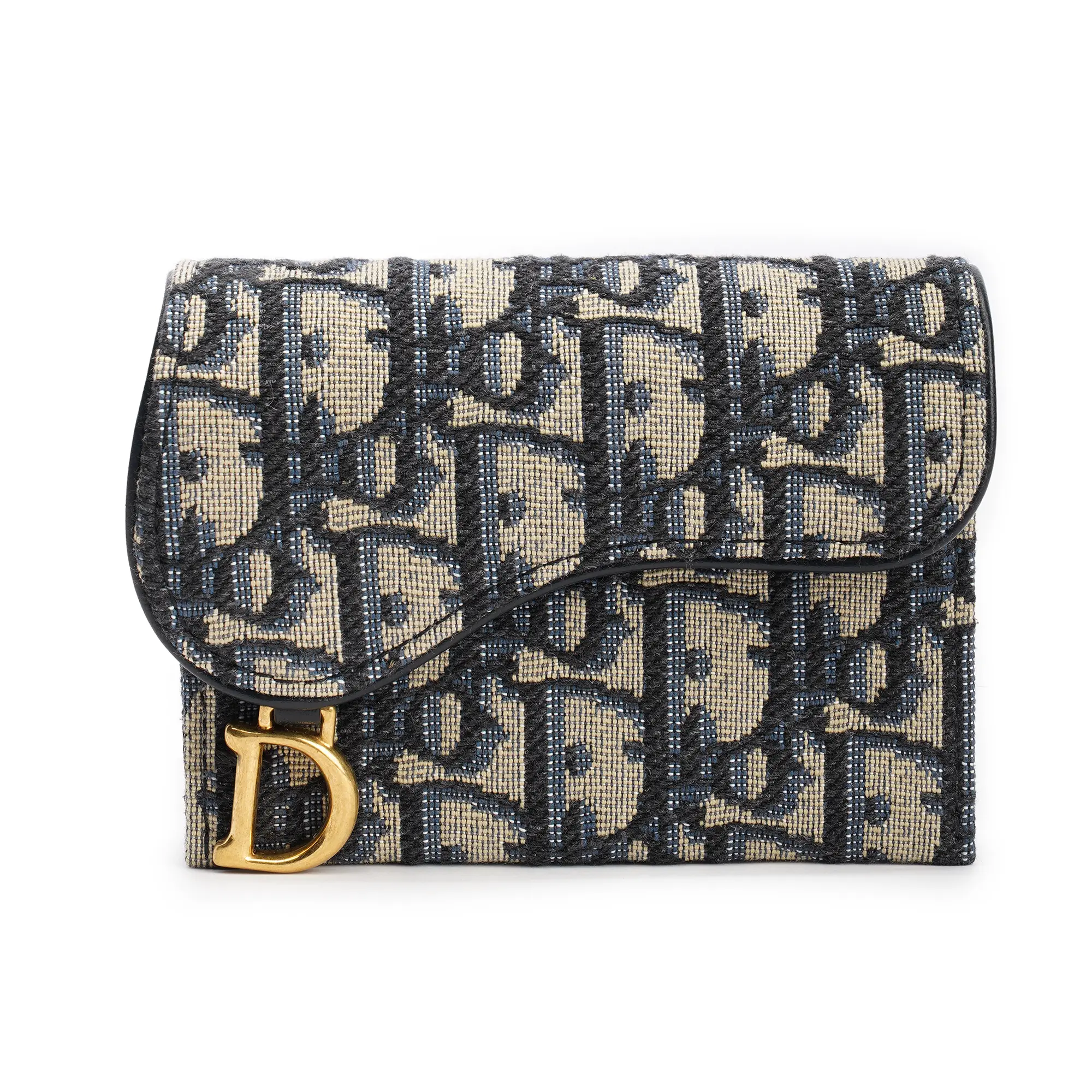 Women's DIOR Saddle Set - Oblique Embroidered Monogram Canvas Denim Blue Quilted Purse, Crossbody Bag and Card Holder