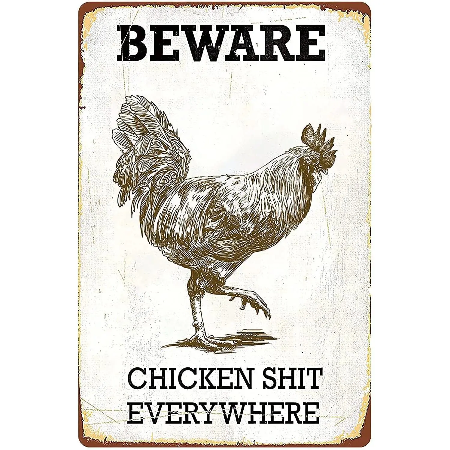 Vintage Metal Warning Plaque - 12 inx16 in Eco-Friendly Retro Steel Tin Sign with "Beware Chicken Shit Everywhere" Print, Home Supplies for Chicken Coop Kitchen Wall Decoration Gift, Bright Colors, Bar