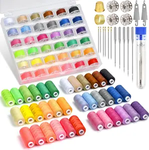140 Pcs Sewing Thread Kit, 36 Assorted Colors Machine Threads with Spools, 400 Yards Prewound Bobbins Set with 10 Machine Needles for Universal Sewing Machines Use