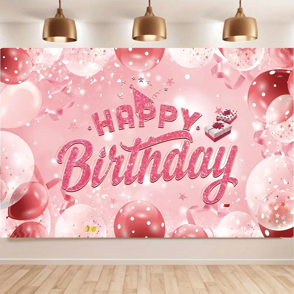 Happy Birthday Banner Decoration, Rose Gold Flower Background, Sweet Flower Photography Backdrop, Ladies' Birthday Party Supplies