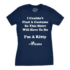 Women's I'm A Kitty Meow Halloween Costume T Shirt Funny Cat Shirt for Women Funny Womens T Shirts Cute Vintage Fashion Casual Ladies T-Shirt Gift Halloween Tops for Women Funny Cat Top Women's Novelty Tees Navy