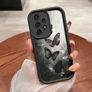 Fashionable Simple Butterfly Pattern Black Phone Case, TPU Shockproof Full Protection Case, Suitable for Samsung S21/22/23/24/25/NOTE20 PLUS ULTRA FE A13/14/15/16/17/33/34/35/36/52/53/54, Ideal Gift for Friends and Family, T279