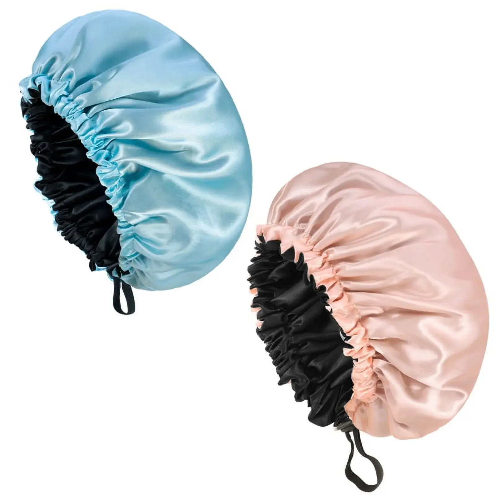 Luxurious 2-Piece Double Layer Silk Bonnets – Adjustable, Waterproof Satin Hair Wraps for Effortless Nighttime Haircare (Sky Blue & Pink) QWERYBOO